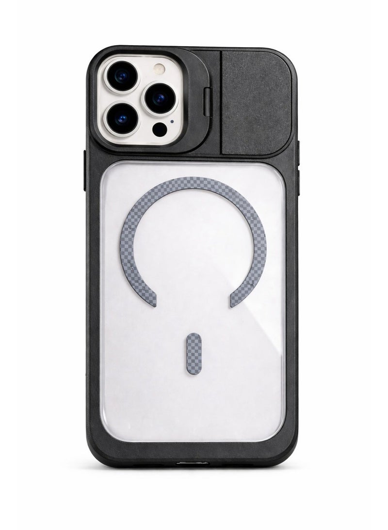 VR CREATIVE Rugged MagSafe Protective Case for Apple iPhone 16 Pro Max with Sliding Camera Cover, Shockproof Design, Wireless Charging Compatible – Black - Image 1