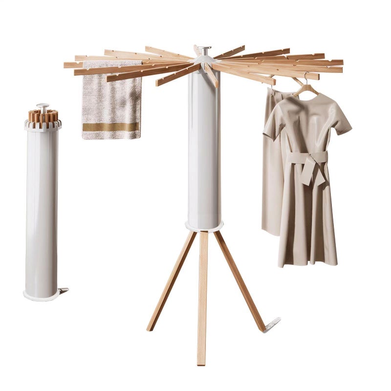 AYWSTC Tripod Clothes Drying Rack Foldable Laundry Drying Rack Household Floor Standing Clothes Drying Racks with 16 Wooden Drying arms for Balconies Laundry Bedrooms