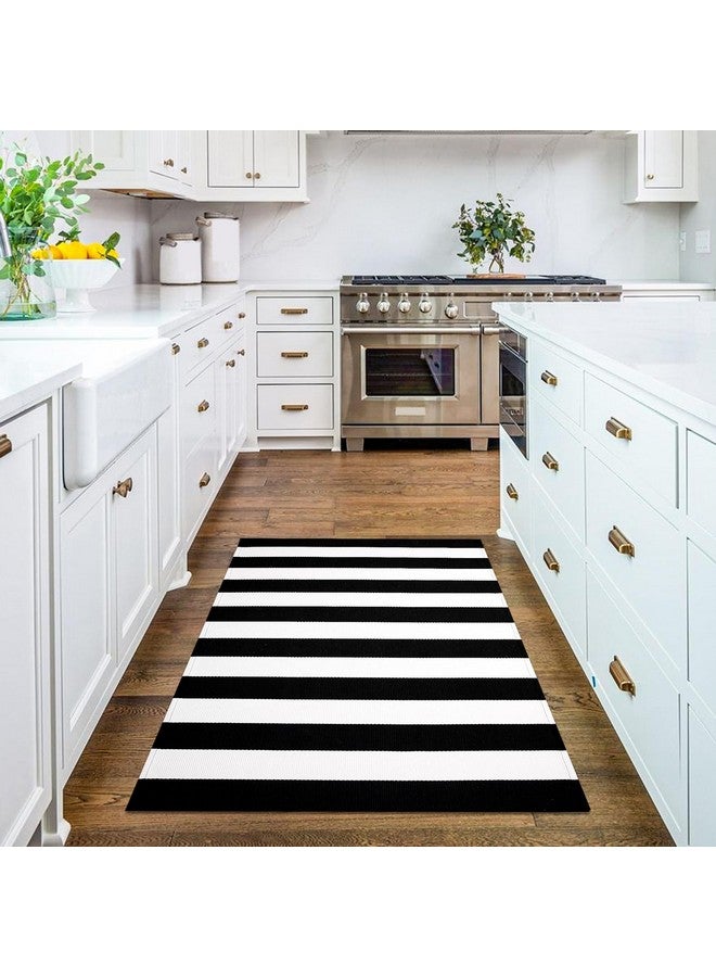KILOCOCO Black White Striped Rug - 3'X5' Front Door Mat Outdoor, Welcome Mats Rugs Outdoor, Cotton Washable Front Porch Rug Layered Doormats for Porch/Farmhouse/Entryway - Image 3