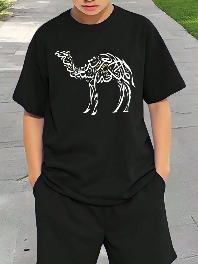 تيشيرت أطفال أسود بطباعة – أسلوب متعدد الاستخدامات، قماش آمن