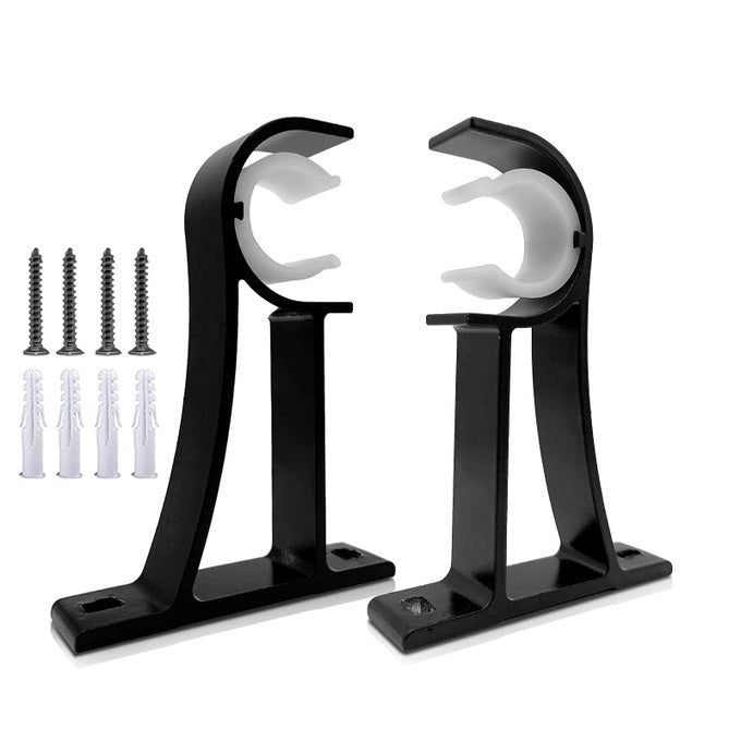 Curtain Rod Brackets Heavy Duty Black Curtain Rods Holders Hook Hangers for Wall Drapery Rod Bracket Support 1 Inch Rods 2 Pack