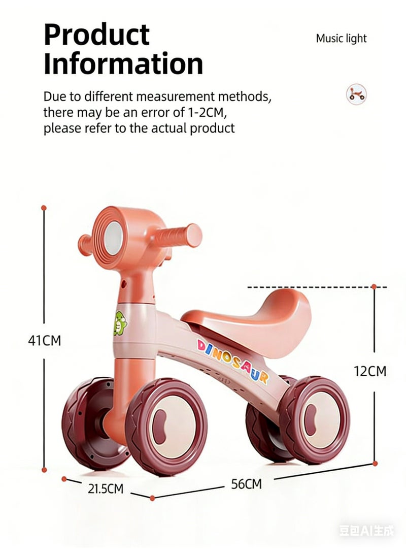 Flushrenic Balance bike for toddlers, featuring lights and music, without pedals, suitable for children aged 12-24 months. Equipped with four silent wheels, this serves as a child's first bicycle. An ideal first birthday gift for boys and girls. - Image 2
