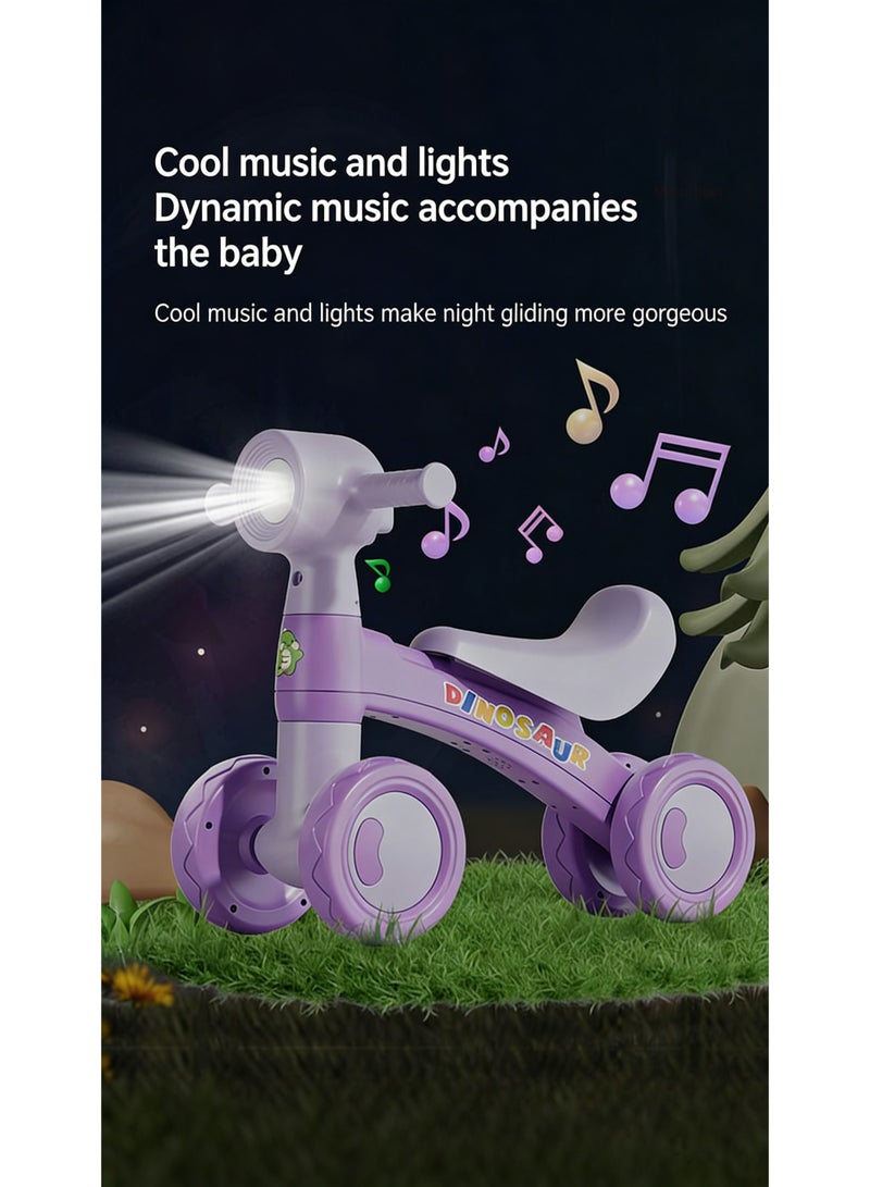 Flushrenic Balance bike for toddlers, featuring lights and music, without pedals, suitable for children aged 12-24 months. Equipped with four silent wheels, this serves as a child's first bicycle. An ideal first birthday gift for boys and girls. - Image 3
