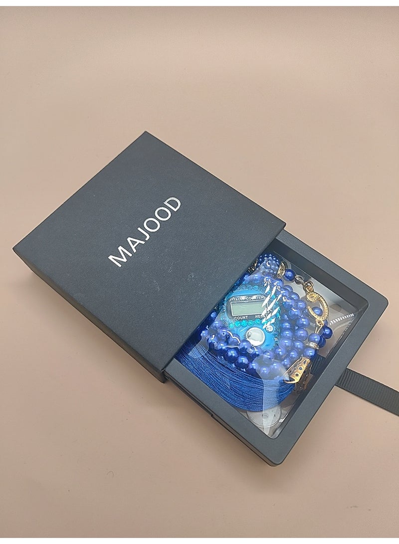 MAJOOD 99 Blue Prayer Beads Counter Gift Box Set - Image 1