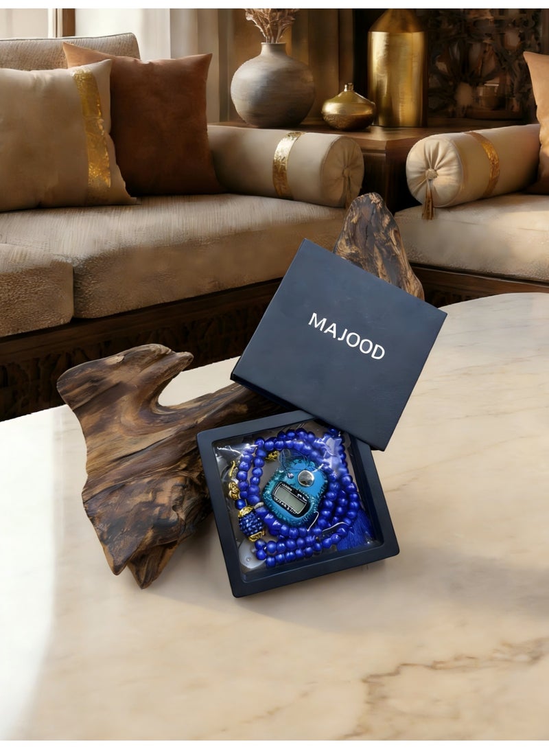 موجود مجموعة مكونة من 99 حبة تسبيح مصنوعة من الراتنج المقلد للؤلؤ بحجم 8 مم، بالإضافة إلى عداد إلكتروني، معبأة في علبة هدايا. - Image 3