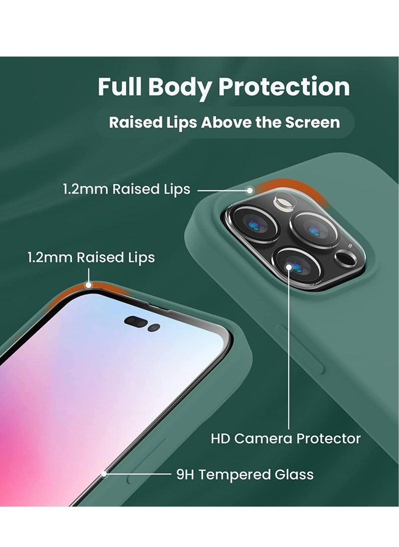 Raxoom Designed for iPhone 14 Pro Max Case, Silicone Phone Case with [2 Screen Protectors] + [2 Camera Lens Protectors] and Soft Anti-Scratch Microfiber Lining Inside, 6.7 inch, Midnight Green - Image 2