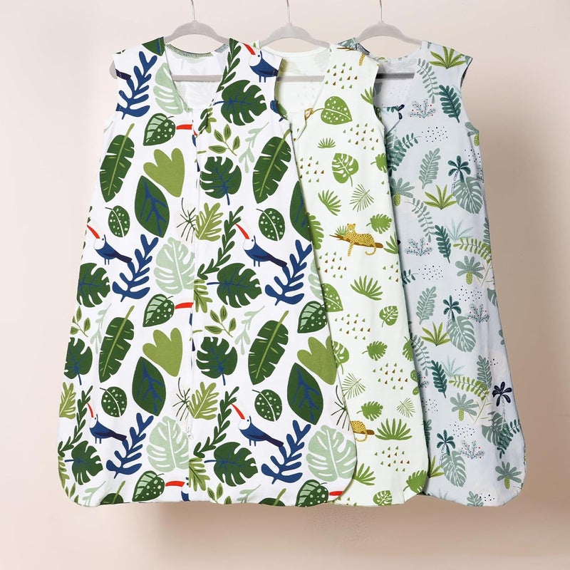 PHF حقيبة نوم للأطفال من ديفيد 3 عبوات 100% قطن، أكياس نوم ناعمة للغاية للأطفال مع سحاب ثنائي الاتجاه، أكياس نوم مريحة للأطفال الرضع من الأولاد والبنات، حجم صغير، ورقة - Image 3