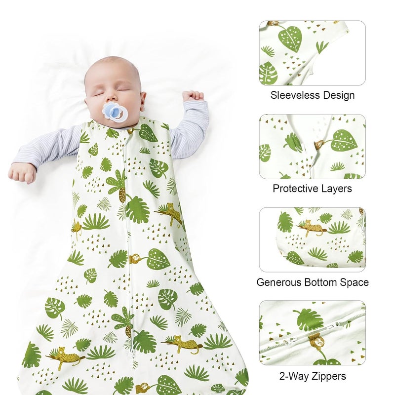 PHF حقيبة نوم للأطفال من ديفيد 3 عبوات 100% قطن، أكياس نوم ناعمة للغاية للأطفال مع سحاب ثنائي الاتجاه، أكياس نوم مريحة للأطفال الرضع من الأولاد والبنات، حجم صغير، ورقة - Image 5