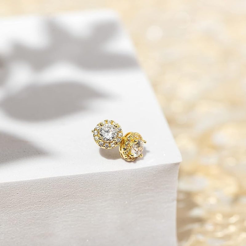 PAVOI 14K Gold Plated Sterling Silver Post Brilliant Round Faux Diamond Halo Earrings - Premium Cubic Zirconia in Rose Gold, White Gold and Yellow Gold - Image 2