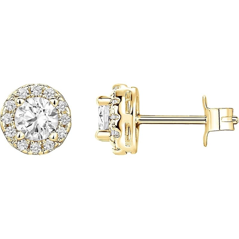 PAVOI 14K Gold Plated Sterling Silver Post Brilliant Round Faux Diamond Halo Earrings - Premium Cubic Zirconia in Rose Gold, White Gold and Yellow Gold - Image 1