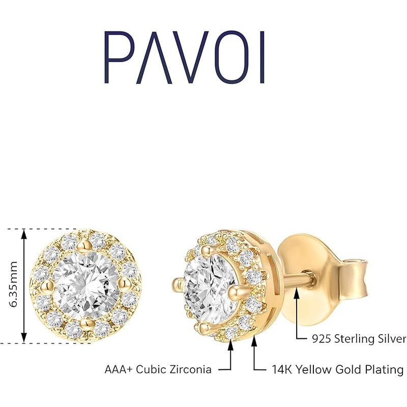 PAVOI 14K Gold Plated Sterling Silver Post Brilliant Round Faux Diamond Halo Earrings - Premium Cubic Zirconia in Rose Gold, White Gold and Yellow Gold - Image 3