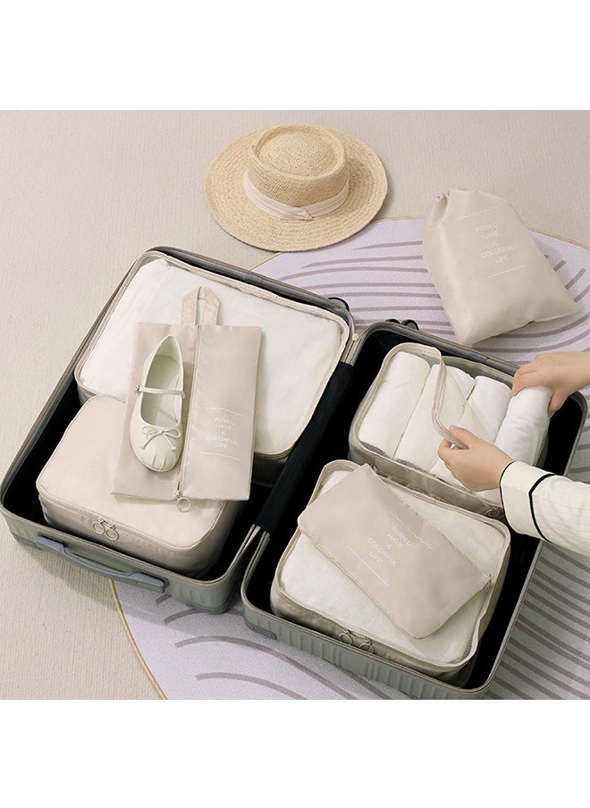 Generic Travel Storage Bag set, Digital Toiletries, Cosmetics, Sub-Packing, Storage Bag, Clothing, Shoes, Storage, Luggage, Travel Bag, beige Seven-Piece Set  - Image 3