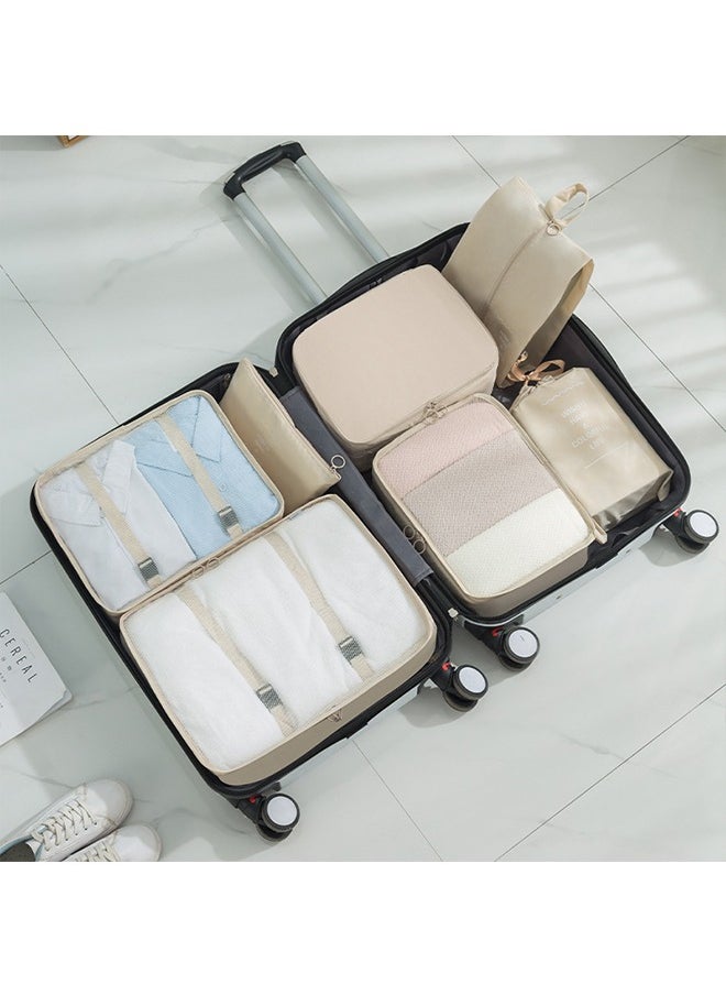 Generic Travel Storage Bag set, Digital Toiletries, Cosmetics, Sub-Packing, Storage Bag, Clothing, Shoes, Storage, Luggage, Travel Bag, beige Seven-Piece Set  - Image 4