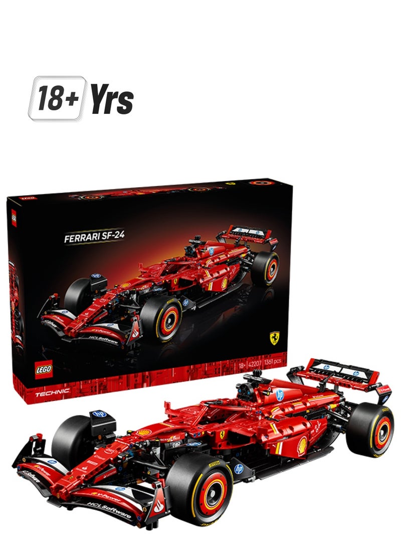 LEGO Technic Ferrari SF-24 F1 Car Model - Collectible Formula 1 Set with 1:8 Scale V6 Engine, Gear Box, Steering & DRS - Gift Idea for Adult & Teenage Racing Fans 42207 (1361 pieces)  - Image 1
