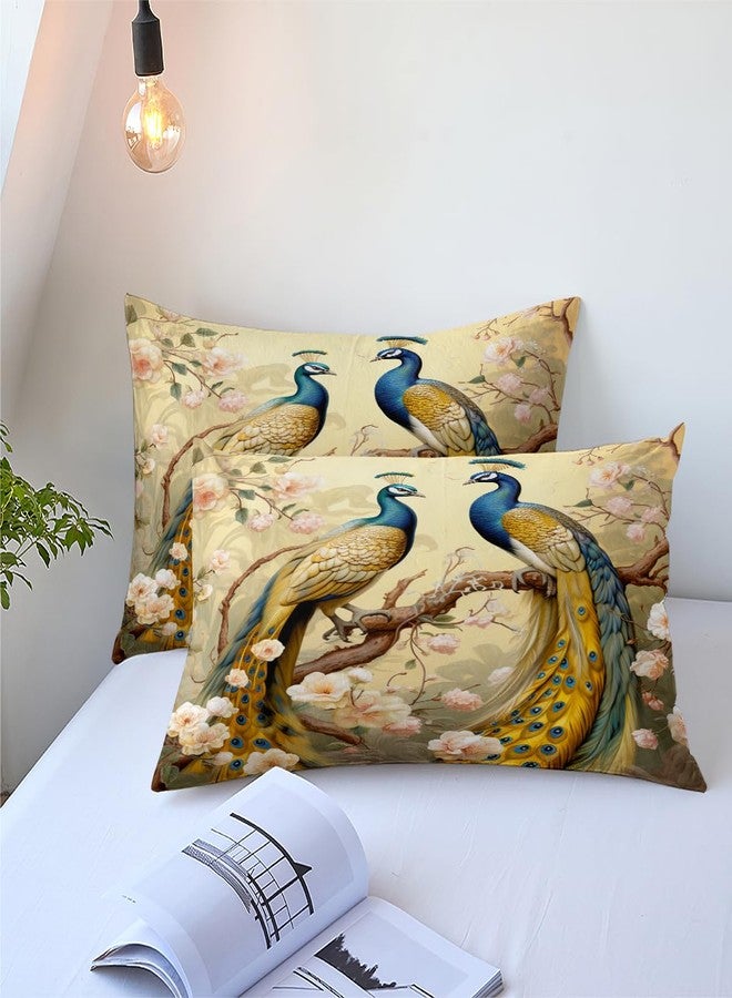 CCoutueChen Luxury Peacock Bedding Set King Size, Girls Victorian Bird Floral Quilted Comforter for Adult Women Bedroom Decor, 3 Pcs 2 Pillowcases, 104"x90" - Image 5
