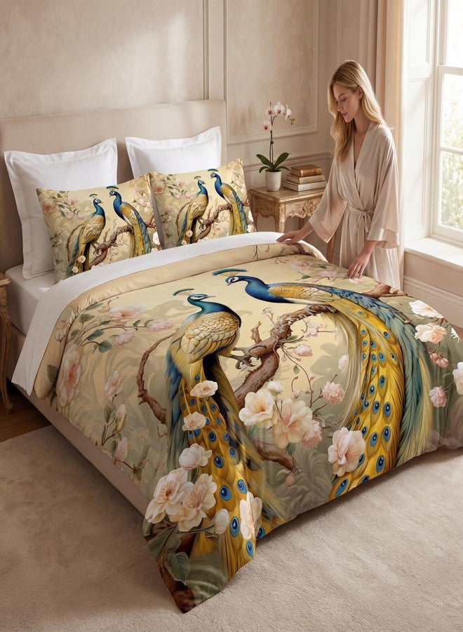 CCoutueChen Luxury Peacock Bedding Set King Size, Girls Victorian Bird Floral Quilted Comforter for Adult Women Bedroom Decor, 3 Pcs 2 Pillowcases, 104"x90" - Image 3