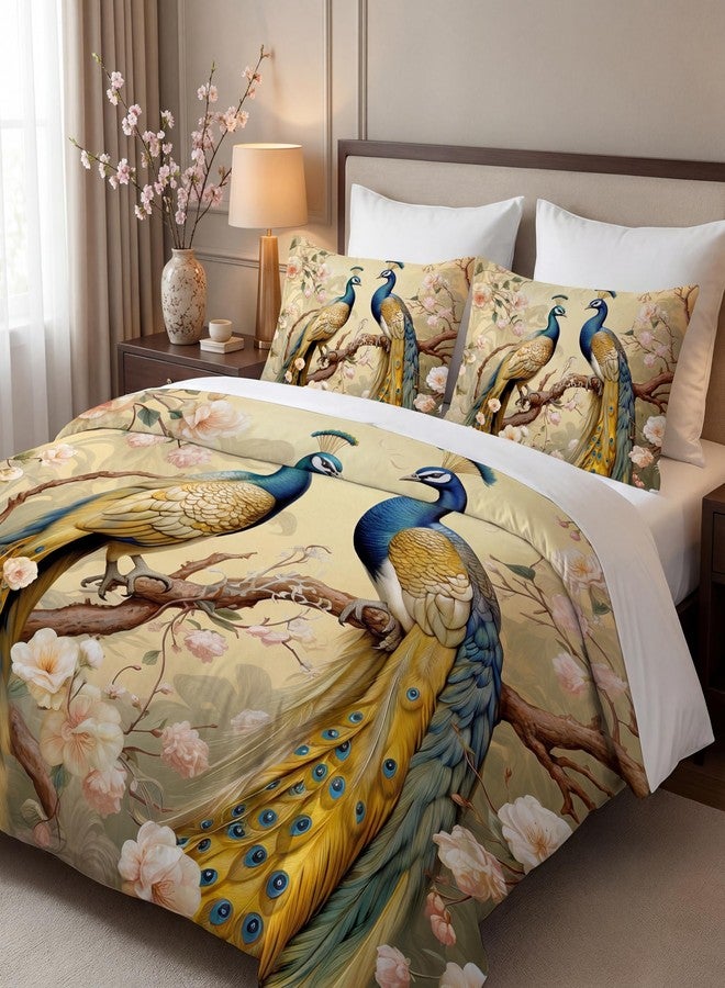 CCoutueChen Luxury Peacock Bedding Set King Size, Girls Victorian Bird Floral Quilted Comforter for Adult Women Bedroom Decor, 3 Pcs 2 Pillowcases, 104"x90" - Image 2