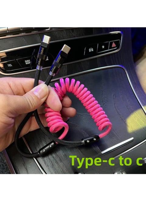 Car Contrast Color Spring Wire PD100W Suitable For Huawei For Iphone 15carplay29W Fast Charge Data Charging Cable-Color:USB To For Iphone 12W-Model:Fishing Net Spring Line [Plum Red + Black] Black Shell