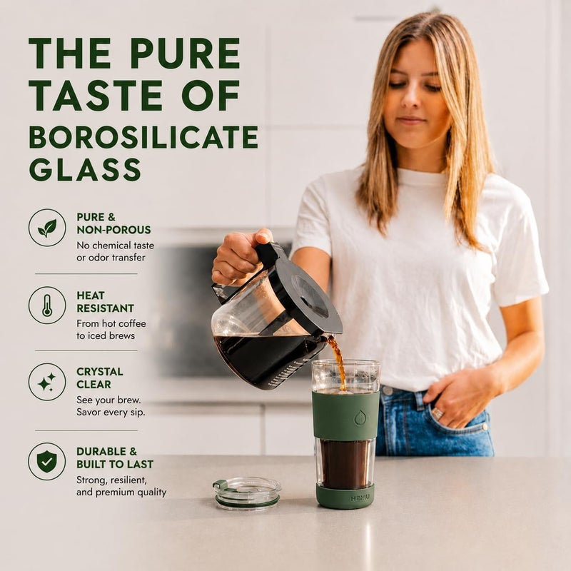Hemli 19 oz. Clear Double Wall Glass Coffee Tumbler, To Go Glass Travel Mug with Lid and Straw, Reusable Cup Tea, Smoothies, Ice Coffee, and Boba - Image 5