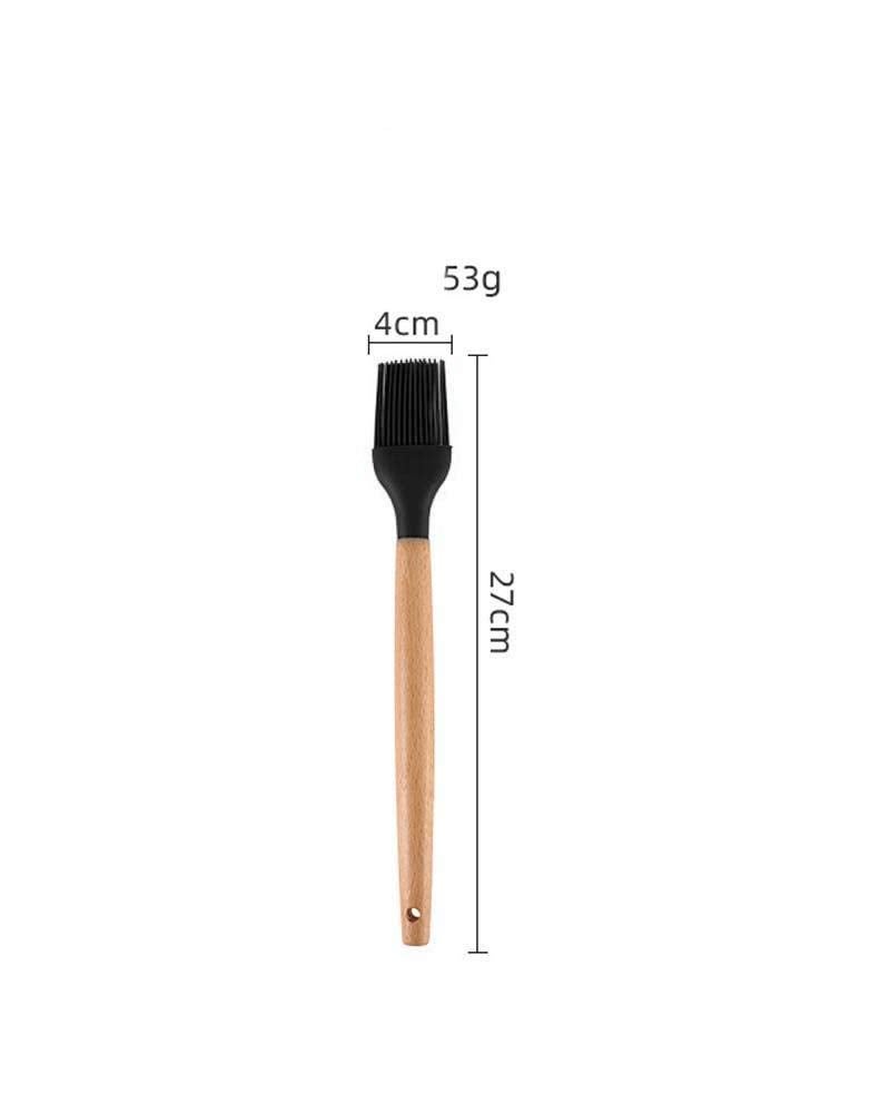 P-Plus International Silicon Basting Brush, Wooden Handle Heat Resistant Pastry Brushes, Spread Oil Butter Sauce Marinades for BBQ Grill Barbecue (Black, Pack of 2) - Image 2