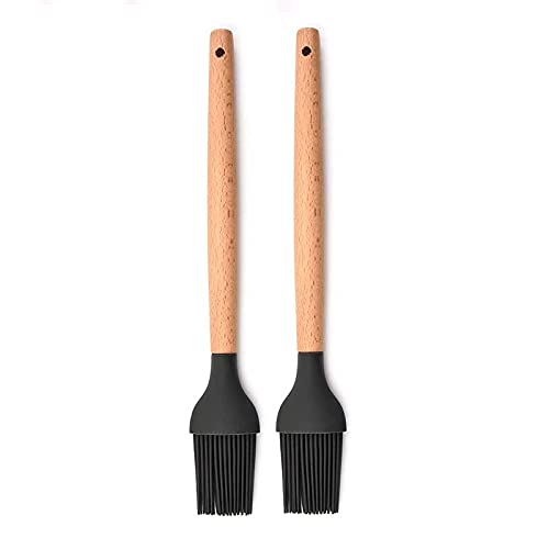 P-Plus International Silicon Basting Brush, Wooden Handle Heat Resistant Pastry Brushes, Spread Oil Butter Sauce Marinades for BBQ Grill Barbecue (Black, Pack of 2) - Image 4