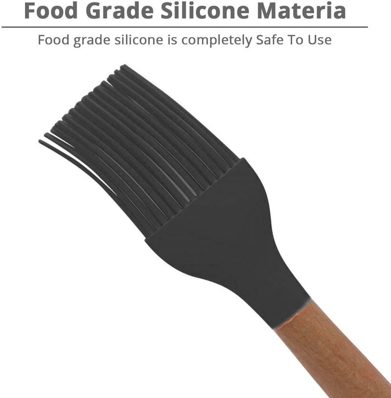 P-Plus International Silicon Basting Brush, Wooden Handle Heat Resistant Pastry Brushes, Spread Oil Butter Sauce Marinades for BBQ Grill Barbecue (Black, Pack of 2) - Image 3