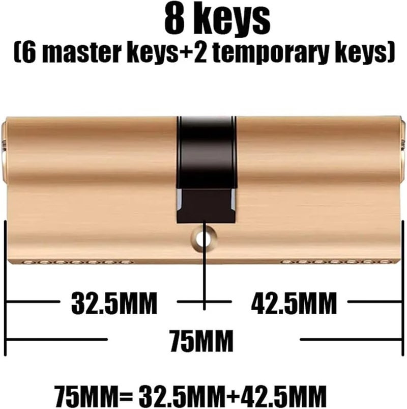 قفل أسطوانة الباب القابل للتعديل من النحاس مقاس 75 مم 32.5 زائد 42.5 مع مفاتيح ممتدة لمكافحة السرقة والأمان - Image 3