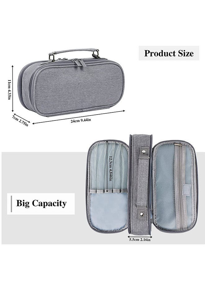 Generic - Large Capacity Pencil Case 3 Compartment  Desk Organizer Marker Pen Case (Grey) - Image 1