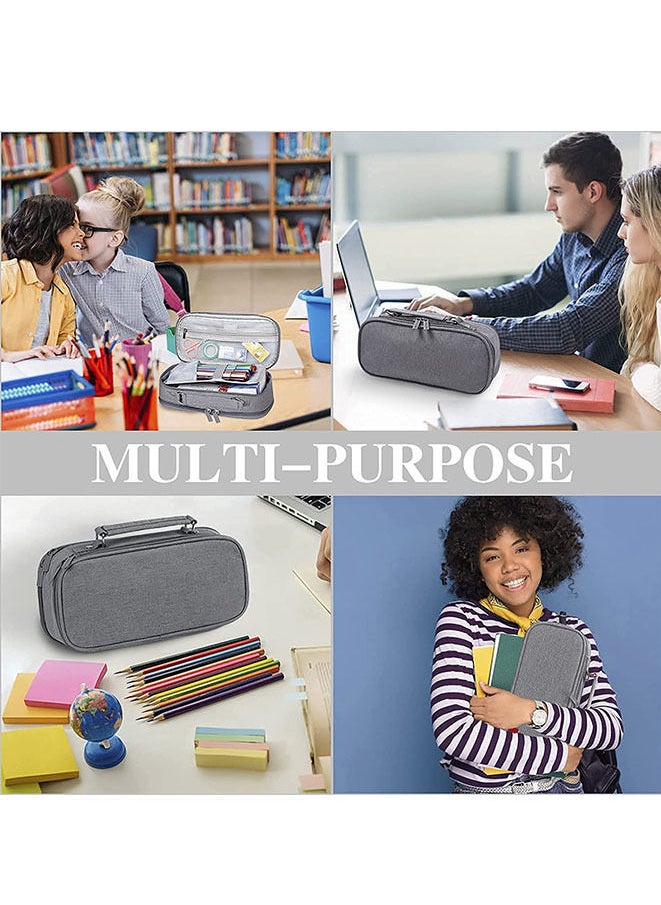 Generic - Large Capacity Pencil Case 3 Compartment  Desk Organizer Marker Pen Case (Grey) - Image 1