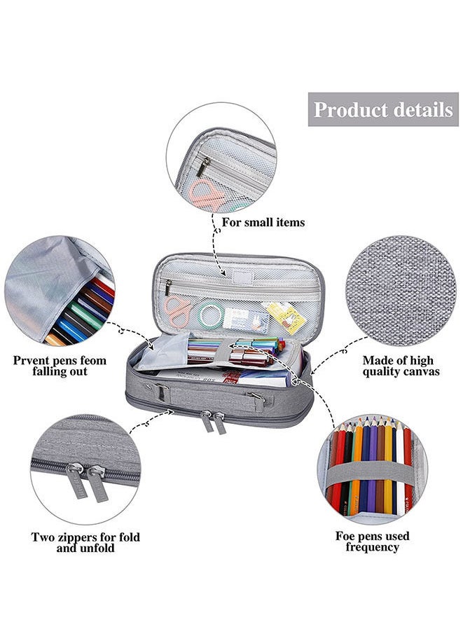 Generic - Large Capacity Pencil Case 3 Compartment  Desk Organizer Marker Pen Case (Grey) - Image 1