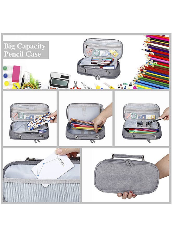 Generic - Large Capacity Pencil Case 3 Compartment  Desk Organizer Marker Pen Case (Grey) - Image 1