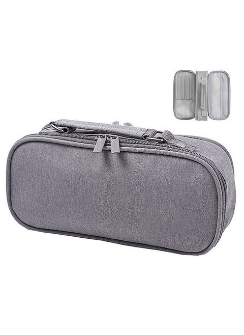 Large Capacity Pencil Case 3 Compartment  Desk Organizer Marker Pen Case (Grey)