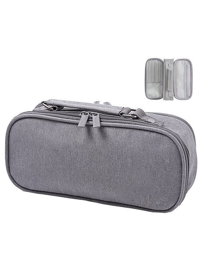 Generic - Large Capacity Pencil Case 3 Compartment  Desk Organizer Marker Pen Case (Grey) - Image 1