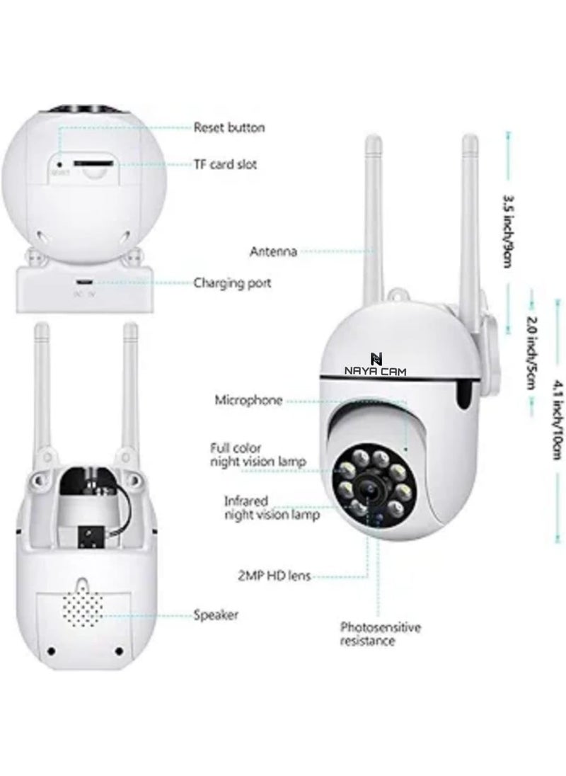 Naya Cam - Naya Cam Full HD 1080P Mini PTZ Security Camera 355 Rotating CCTV Camera with Color Night Vision Motion Detection Alerts TwoWay Audio Remote Access and V380 Pro App Live Streaming - Image 1