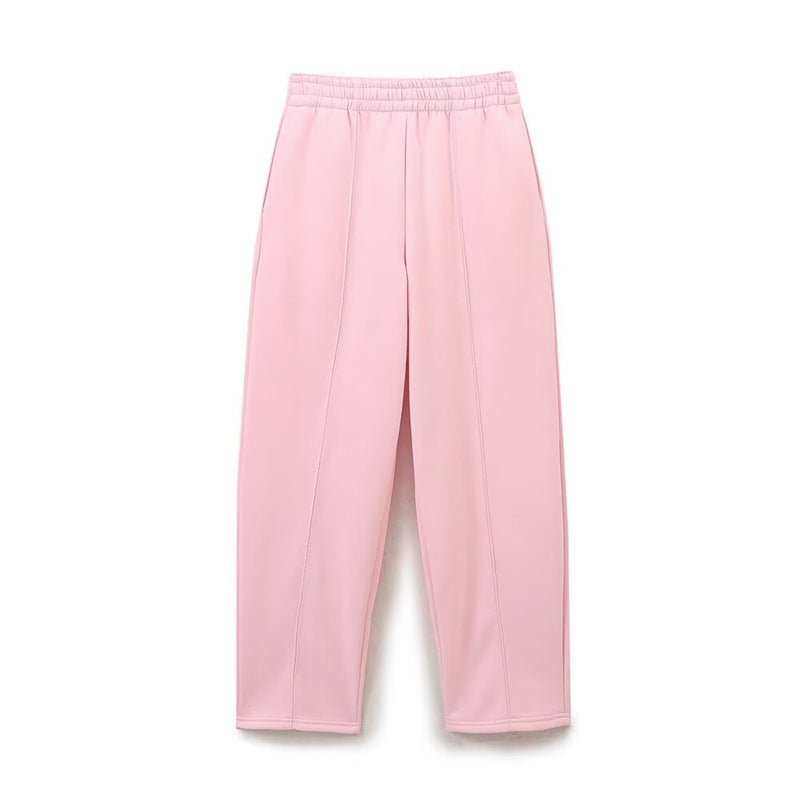 Foreign trade 2024 winter new European and American style womens fashion casual long sleeve flannel sweater straight pants 8417800 Pink pants - Image 1