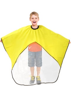 Japard Barber Apron for Children Clear Window Waterproof Boys Girls Yellow Home Haircutting Hair Salon Cape for Kids 