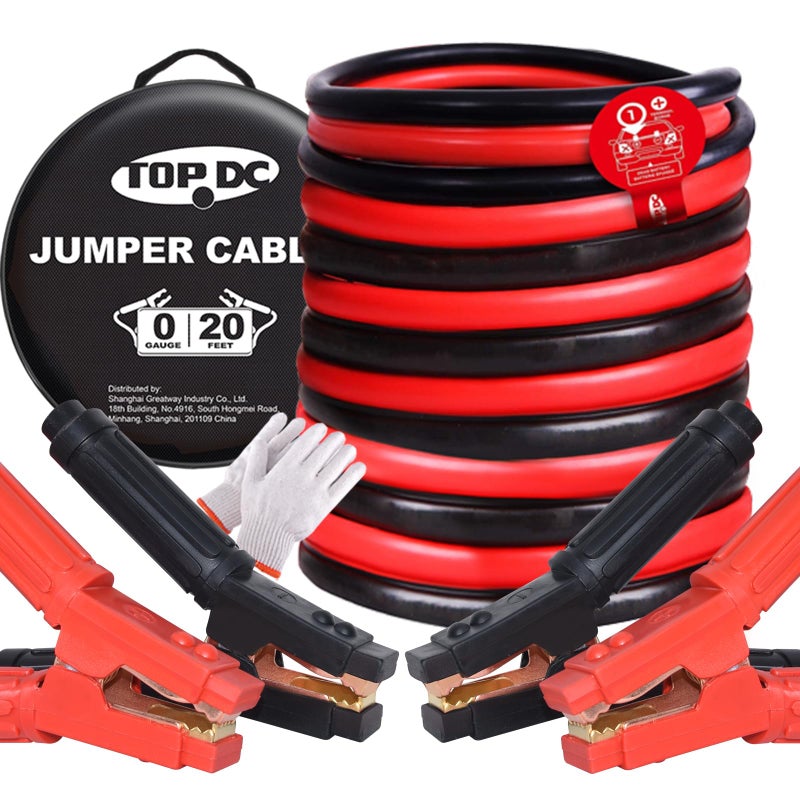 TOPDC Heavy Duty Jumper Cables 0 Gauge 20 Feet 1000Amp Booster Cables for Car Battery 20 Gauge Cables for 12V 24V Diesel TrucksSUVs and Trucks Protable Jumper Cables Kit with Case Gloves