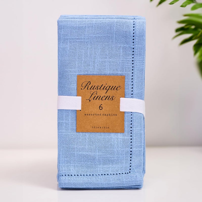 RUSTIQUE LINENS مناديل رستيك 100 قطن حواف مخيطة ماصة متينة ألوان زاهية مثالية لتناول الطعام والمناسبات الخاصة مجموعة من 6 أزرق أزور 4 ألوان - Image 1