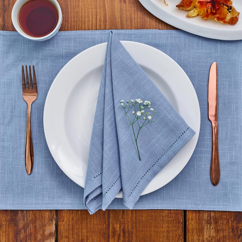 RUSTIQUE LINENS مناديل رستيك 100 قطن حواف مخيطة ماصة متينة ألوان زاهية مثالية لتناول الطعام والمناسبات الخاصة مجموعة من 6 أزرق أزور 4 ألوان - Image 2