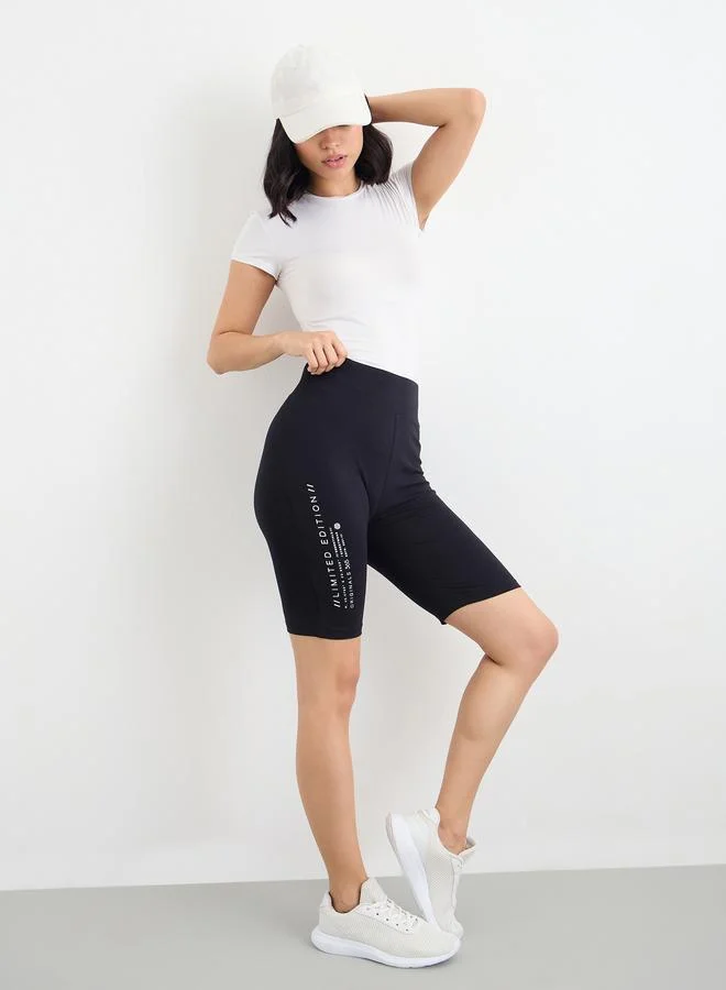 Styli Styli Side Slogan Print Cycling Shorts