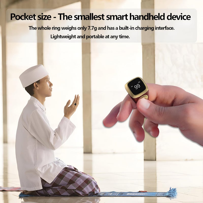 Prayer Reminder Accessory - Unique smart ring equipped with timing alerts, OLED interface, and tactile zikr button to support daily spiritual routines. - Image 2