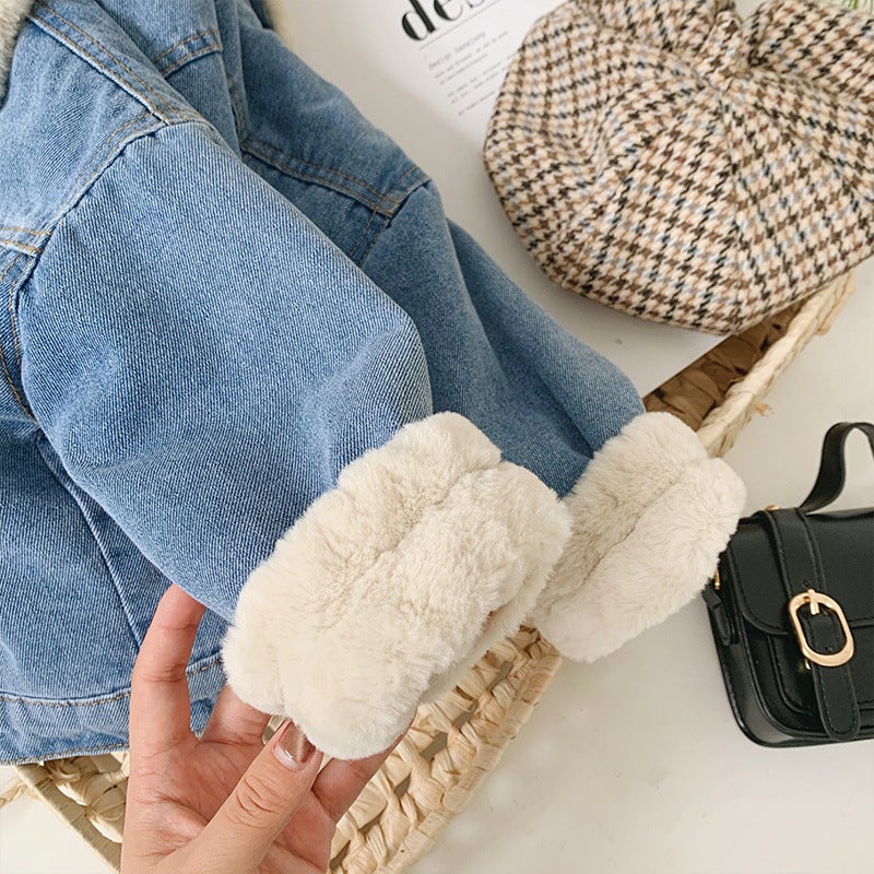 Children'S Fleece-Lined Thickened Denim Coat Western Style 2021 Winter New Girls' Korean Style Jeans Boys' Baby Trendy - Image 5