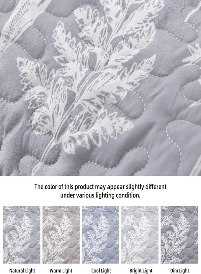 JANZAA Quilts Queen Size Bed Spread Botanical 3 Pieces Quilts Queen Size Sets with Floral Pattern Lightweight Microfiber Bedding Reversible 1 Quilt Queen Size and 2 Pillow Cases-Grey - Image 4
