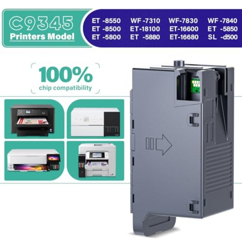 استبدال صندوق صيانة الحبر لطابعات إبسون: C9345 C12C934591، متوافق مع ET-8550 WF-7310 WF-7830 WF-7840 ET-8500 ET-18100 ET-16600 ET-5850 ET-5800 ET-5880 ET-16680، بلاستيك، أسود، توافق عالي - Image 3
