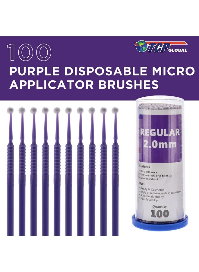 TCP Global Eyelash Extension Micro Brushes 100 Medium 2.0 Mm Tip Size Purple Disposable Brush Applicators Apply Makeup Paint Touch Up  - Image 2