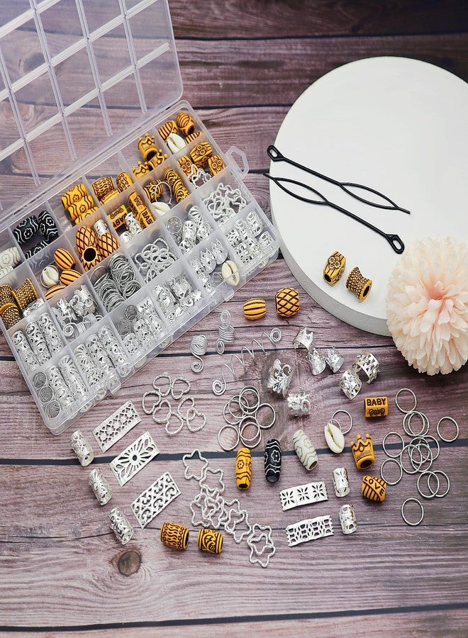 Fscwlmon 235 Pcs Hair Jewelry Hair Charms for Women Braids,Loc Jewelry for Hair Dreadlocks,Accessories Hair Decoration Cuffs Coils Rings Hair Beads Shell Pendants Wood-Like Beads for Women Men Silvery - Image 3