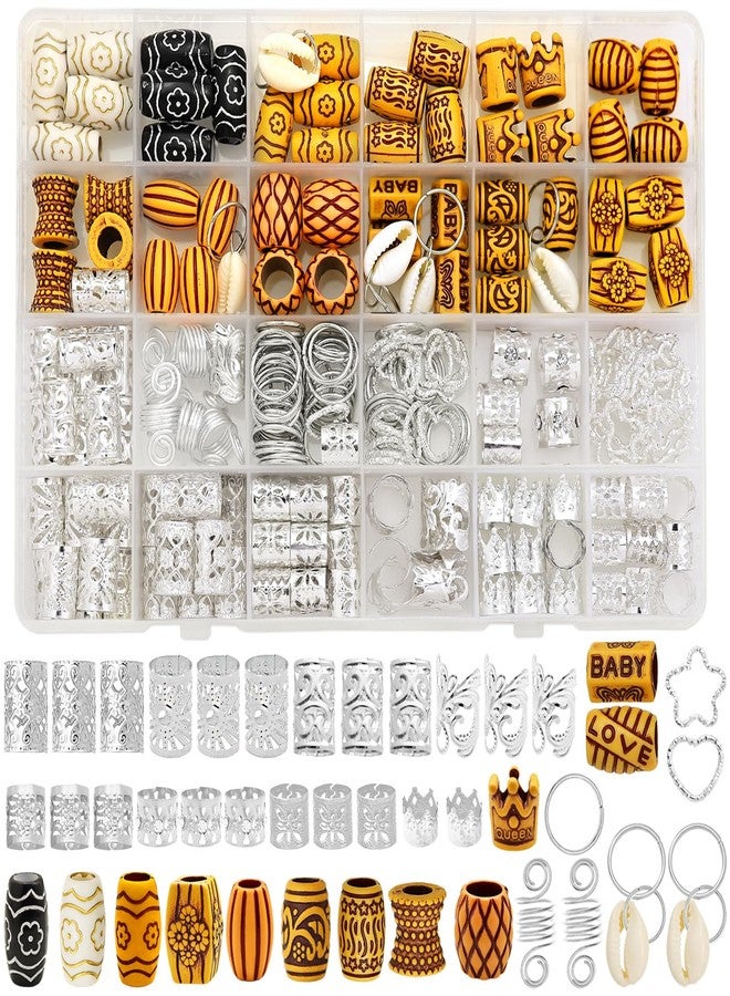 Fscwlmon 235 Pcs Hair Jewelry Hair Charms for Women Braids,Loc Jewelry for Hair Dreadlocks,Accessories Hair Decoration Cuffs Coils Rings Hair Beads Shell Pendants Wood-Like Beads for Women Men Silvery - Image 1