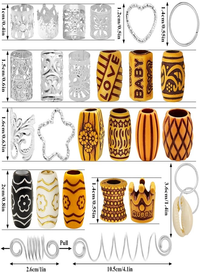Fscwlmon 235 Pcs Hair Jewelry Hair Charms for Women Braids,Loc Jewelry for Hair Dreadlocks,Accessories Hair Decoration Cuffs Coils Rings Hair Beads Shell Pendants Wood-Like Beads for Women Men Silvery - Image 2