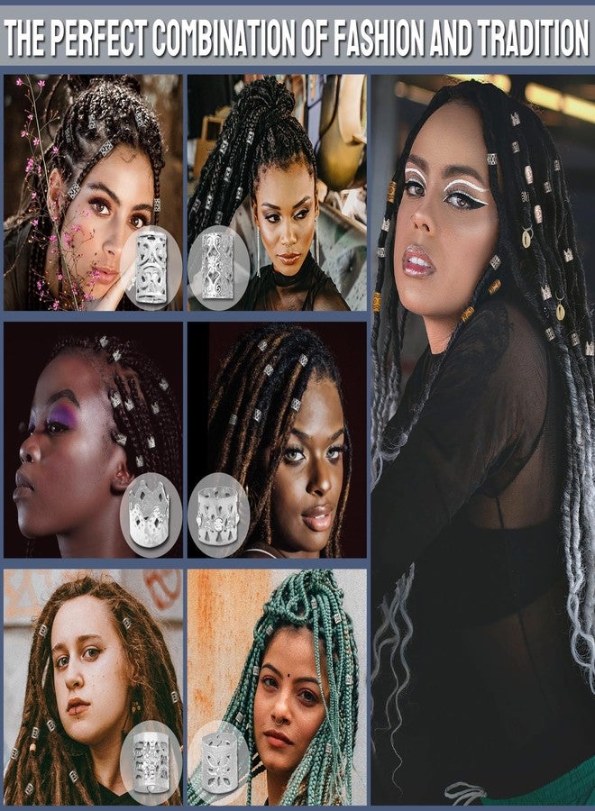 Fscwlmon 235 Pcs Hair Jewelry Hair Charms for Women Braids,Loc Jewelry for Hair Dreadlocks,Accessories Hair Decoration Cuffs Coils Rings Hair Beads Shell Pendants Wood-Like Beads for Women Men Silvery - Image 5