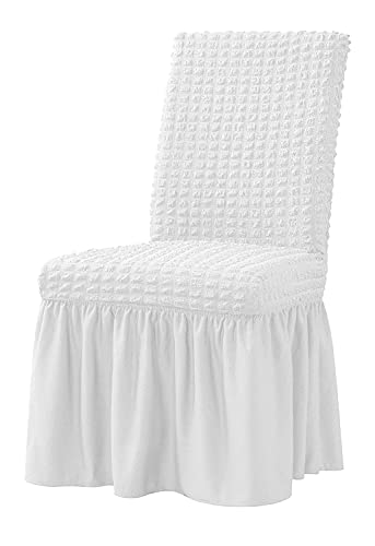 XMNTG Dining Room Chair Slipcovers 1-Piece Stretch White Dining Chair Covers Dorm Chair Cover Non Slip Washable Furniture Protector with Skirt Country Style for Hotel Ceremony Party (White) - Image 1